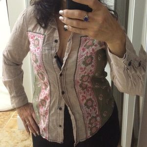 Chambray bandana shirt by Free People brown button